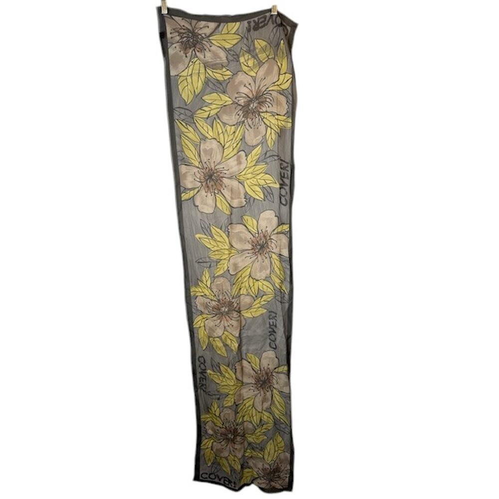 Enrico Coveri Black Yellow Floral Flowers 100% Silk Scarf Women Sz 60X15.5